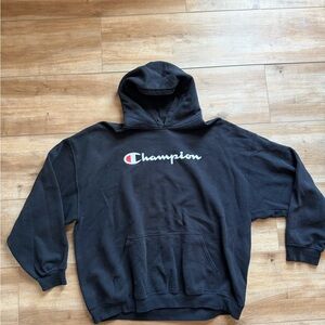 Champion Black Hoodie with White & Red Logo